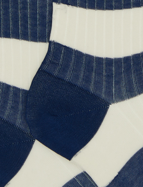 Women's short blue ribbed cotton socks with two-tone stripe pattern - Bicolor | Gallo 1927 - Official Online Shop
