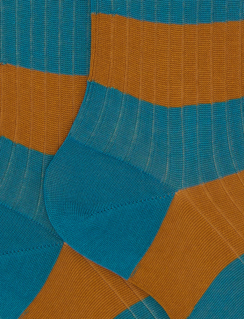Women's short light blue ribbed cotton socks with two-tone stripe pattern - Socks | Gallo 1927 - Official Online Shop