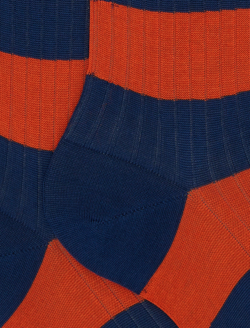Women's short blue ribbed cotton socks with two-tone stripe pattern - Socks | Gallo 1927 - Official Online Shop