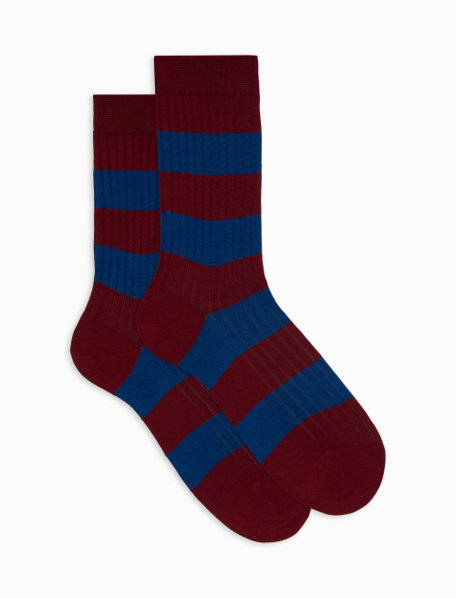 Women’s short burgundy ribbed cotton socks with two-tone stripes - Bicolor | Gallo 1927 - Official Online Shop