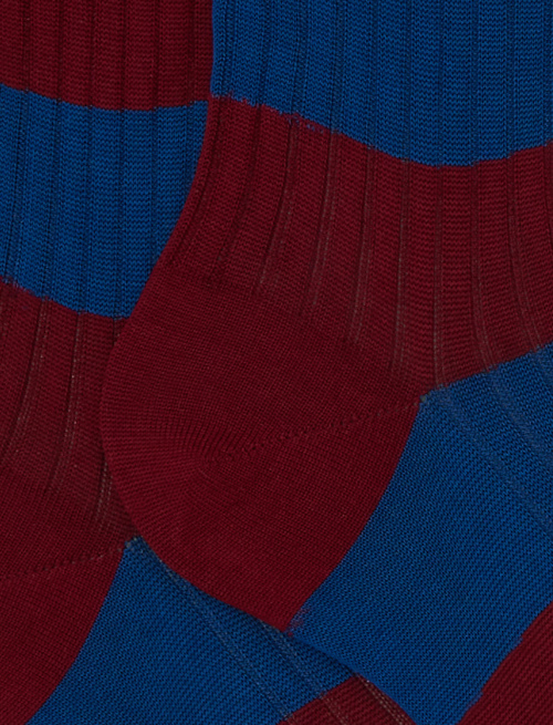 Women’s short burgundy ribbed cotton socks with two-tone stripes - Socks | Gallo 1927 - Official Online Shop