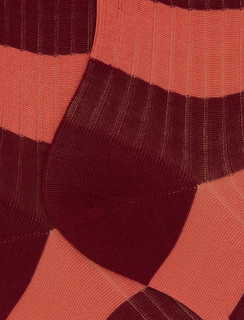 Women’s short burgundy ribbed cotton socks with two-tone stripes - Socks | Gallo 1927 - Official Online Shop