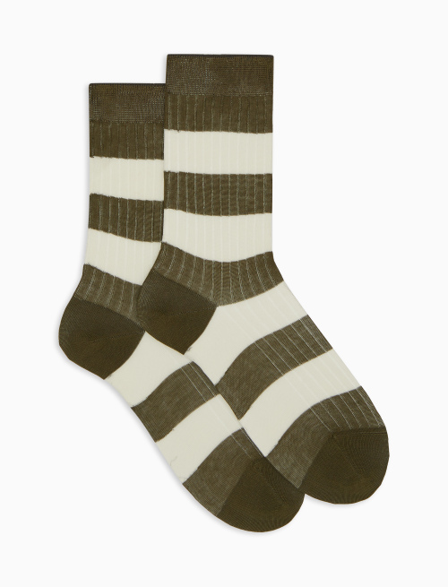 Women's short green ribbed cotton socks with two-tone stripe pattern - Bicolor | Gallo 1927 - Official Online Shop