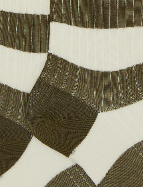 Women's short green ribbed cotton socks with two-tone stripe pattern - Socks | Gallo 1927 - Official Online Shop