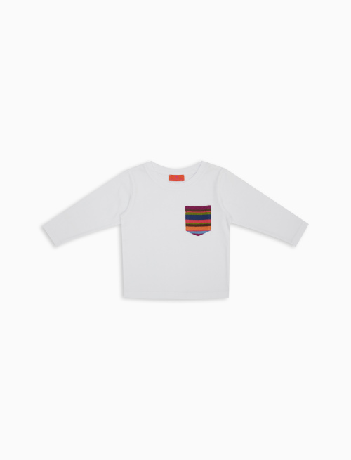 T-shirt bambino maniche lunghe bianco tinta unita con taschino multicolor - Abbigliamento Bambina | Gallo 1927 - Official Online Shop