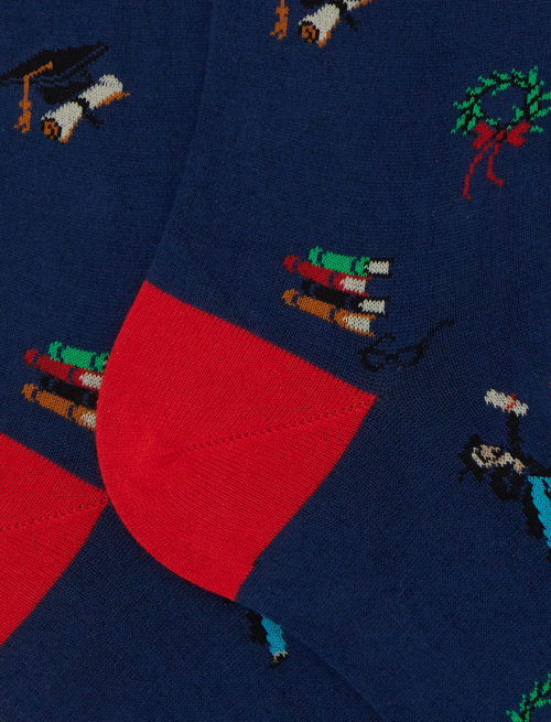 Calze lunghe uomo cotone fantasia laurea blu - Love Dogs | Gallo 1927 - Official Online Shop