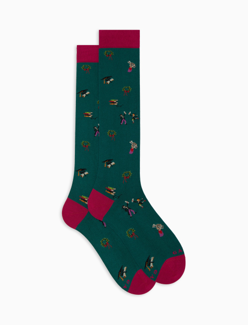 Men’s long green cotton socks with degree motif - Gift ideas | Gallo 1927 - Official Online Shop