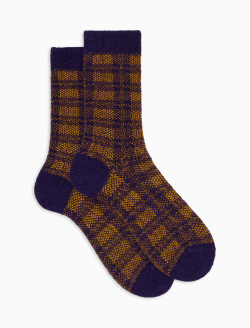 Unisex short purple wool socks with tartan motif - Short | Gallo 1927 - Official Online Shop