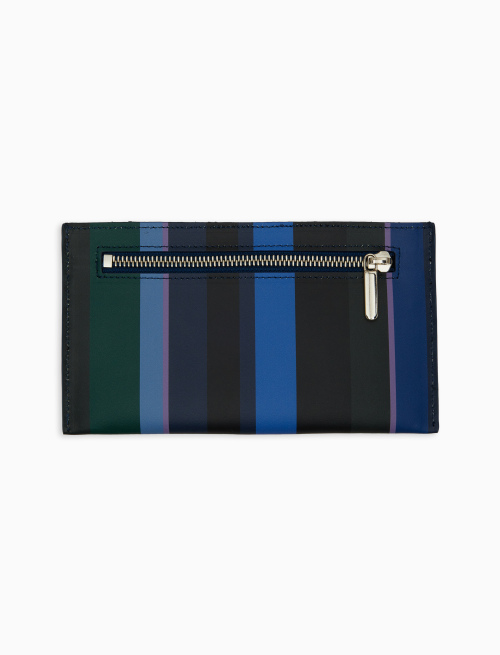 Unisex flat blue leather wallet with multicoloured stripes - Small Leather goods | Gallo 1927 - Official Online Shop