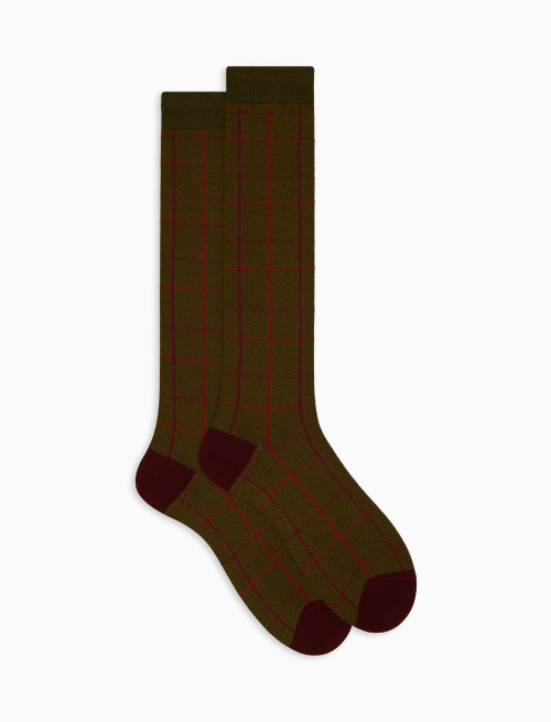 Men's long green wool socks with tartan motif - Socks | Gallo 1927 - Official Online Shop