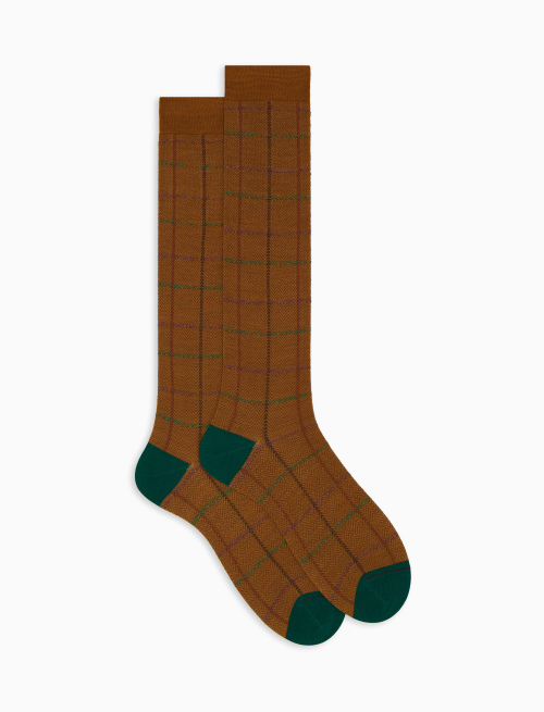 Men's long brown wool socks with tartan motif - Socks | Gallo 1927 - Official Online Shop