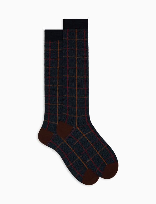 Men's long blue wool socks with tartan motif - Socks | Gallo 1927 - Official Online Shop