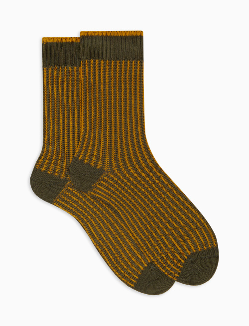 Calze corte unisex lana, seta e cashmere verde righe verticali | Gallo 1927 - Official Online Shop