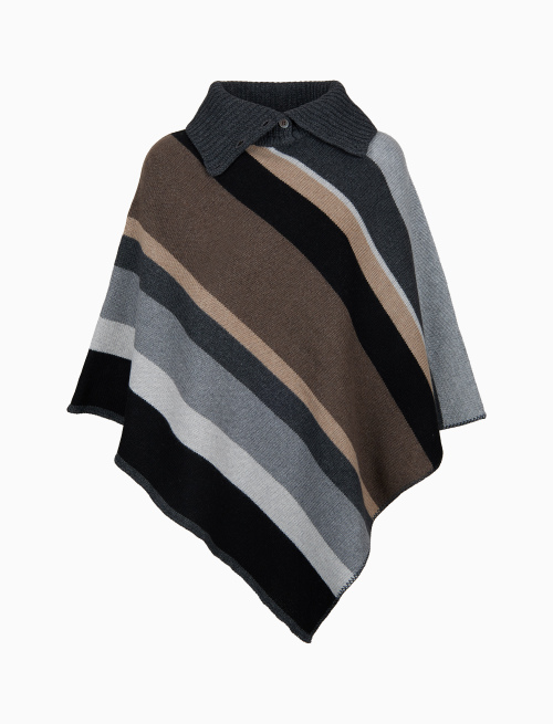 Poncho donna lana e cashmere nero righe multicolor - Maglieria | Gallo 1927 - Official Online Shop