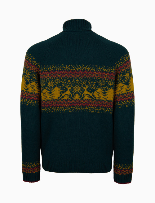 Men's green wool and cashmere turtleneck sweater with decorative Christmas motif - Clothing | Gallo 1927 - Official Online Shop
