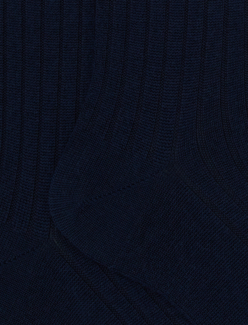 Women's long plain ribbed socks in blue wool - Long | Gallo 1927 - Official Online Shop