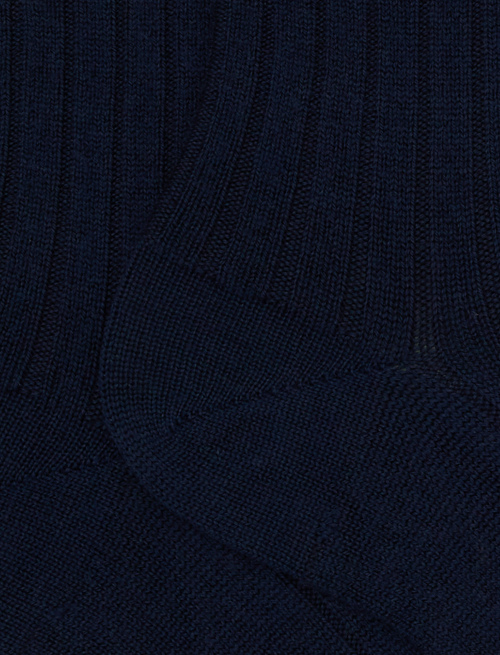 Women's short plain ribbed socks in blue wool - Short | Gallo 1927 - Official Online Shop