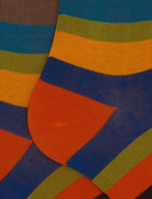 Men's long orange cotton socks with seven-colour stripe pattern - Socks | Gallo 1927 - Official Online Shop