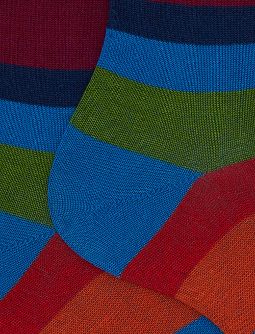 Men's short blue cotton socks with seven-colour stripe pattern - Socks | Gallo 1927 - Official Online Shop