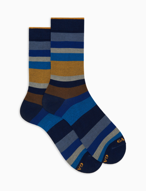 Calze corte uomo cotone righe multicolor sette colori blu - Corte | Gallo 1927 - Official Online Shop