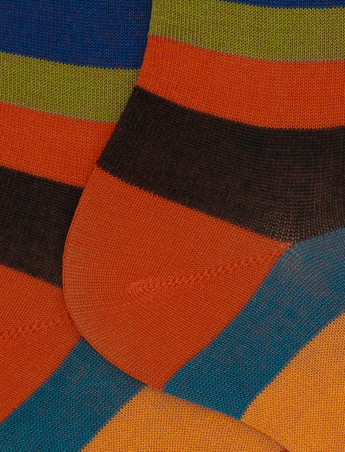 Men's short orange cotton socks with seven-colour stripe pattern - Socks | Gallo 1927 - Official Online Shop