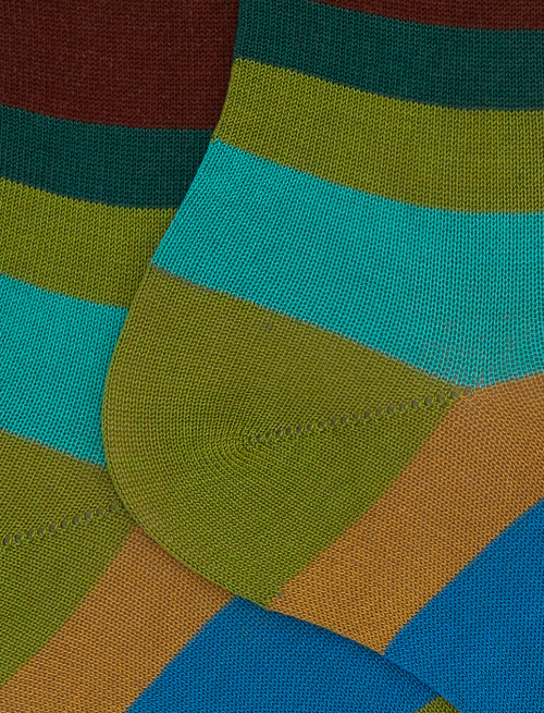 Men's short green cotton socks with seven-colour stripe pattern - Socks | Gallo 1927 - Official Online Shop