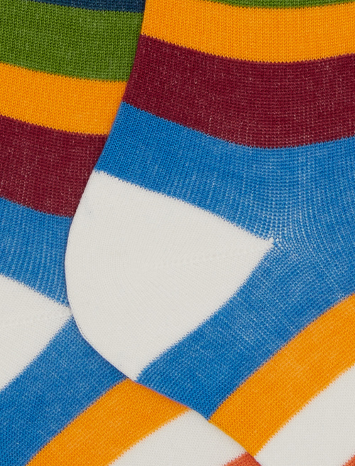 Women's long white cotton socks with seven-colour stripe pattern - Woman | Gallo 1927 - Official Online Shop
