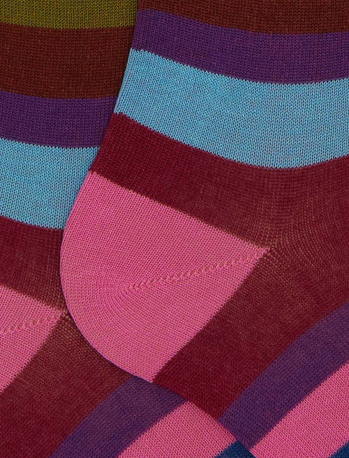 Women's long pink cotton socks with seven-colour stripe pattern - Socks | Gallo 1927 - Official Online Shop