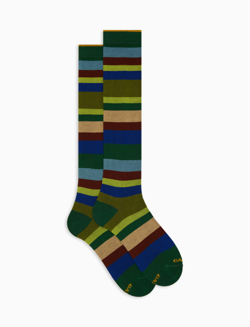 Women's long green cotton socks with seven-colour stripe pattern - Woman | Gallo 1927 - Official Online Shop