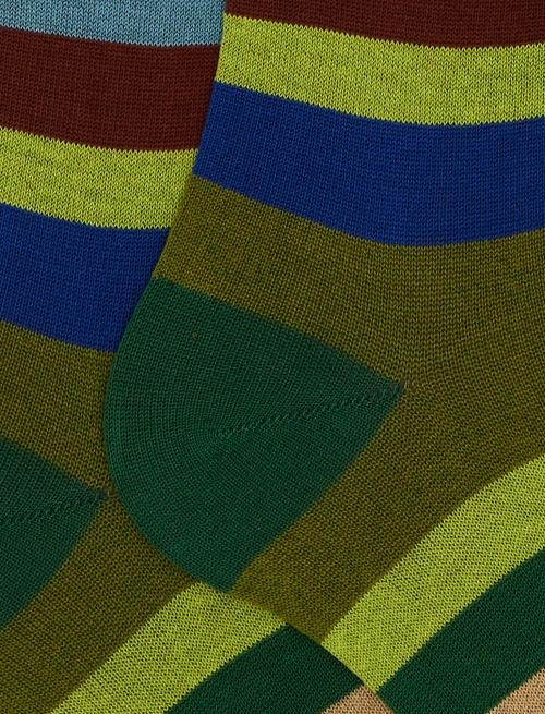 Women's long green cotton socks with seven-colour stripe pattern - Woman | Gallo 1927 - Official Online Shop