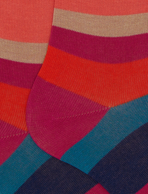 Women's short fuchsia cotton socks with seven-colour stripe pattern - Woman | Gallo 1927 - Official Online Shop