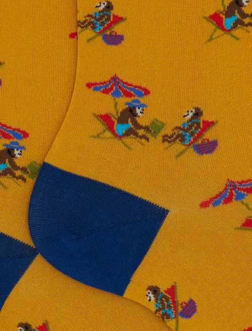 Men's short yellow cotton socks with beach monkey motif - Socks | Gallo 1927 - Official Online Shop