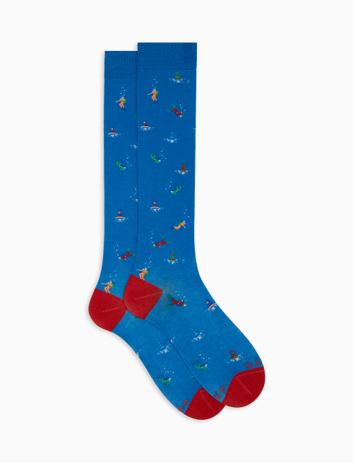 Men's long light blue cotton socks with diving motif - The SS Edition | Gallo 1927 - Official Online Shop