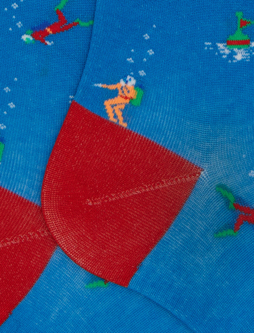 Men's long light blue cotton socks with diving motif - Socks | Gallo 1927 - Official Online Shop