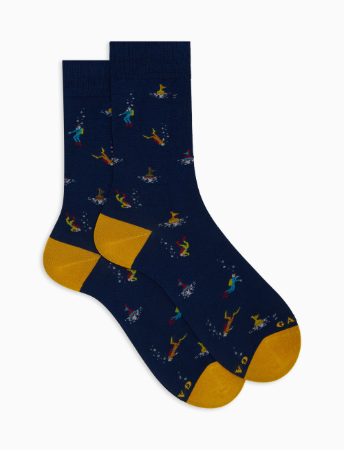 Men's short blue cotton socks with diving motif - The SS Edition | Gallo 1927 - Official Online Shop