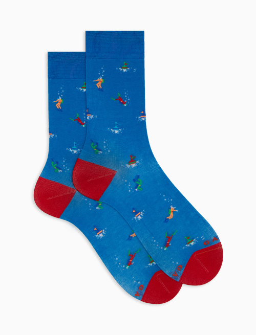 Men's short light blue cotton socks with diving motif - The SS Edition | Gallo 1927 - Official Online Shop