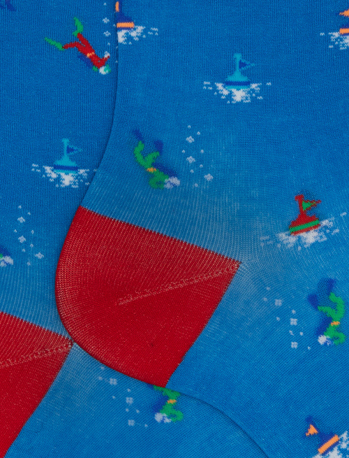 Men's short light blue cotton socks with diving motif - Socks | Gallo 1927 - Official Online Shop