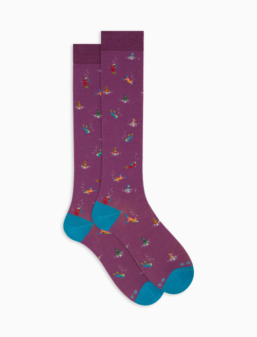 Women's long purple cotton socks with diving motif - The SS Edition | Gallo 1927 - Official Online Shop