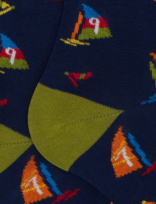Men's long blue cotton socks with windsurfing motif - Socks | Gallo 1927 - Official Online Shop