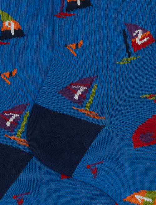 Men's short light blue cotton socks with windsurfing motif - Socks | Gallo 1927 - Official Online Shop