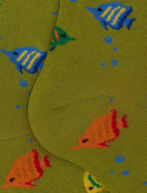 Men's long green cotton socks with striped-fish motif - Socks | Gallo 1927 - Official Online Shop