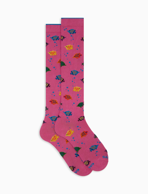 Women's long pink cotton socks with striped-fish motif - New In | Gallo 1927 - Official Online Shop