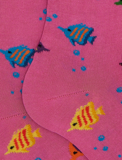 Women's long pink cotton socks with striped-fish motif - Woman | Gallo 1927 - Official Online Shop