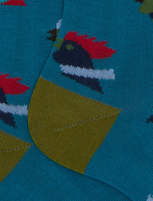 Men's short light blue cotton socks with multicoloured rooster motif - Man | Gallo 1927 - Official Online Shop