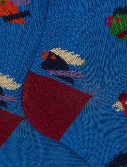 Women's long light blue cotton socks with multicoloured rooster motif - Woman | Gallo 1927 - Official Online Shop