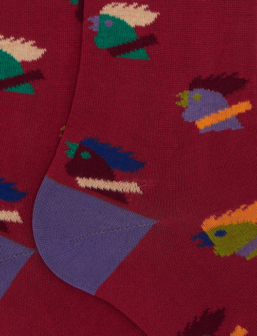 Women's long red cotton socks with multicoloured rooster motif - Woman | Gallo 1927 - Official Online Shop