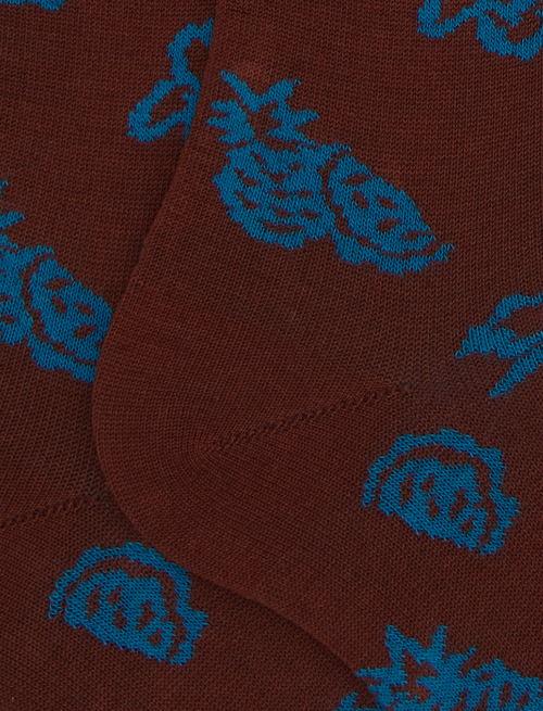 Men's long brown cotton socks with flower, pineapple and watermelon motif - Socks | Gallo 1927 - Official Online Shop