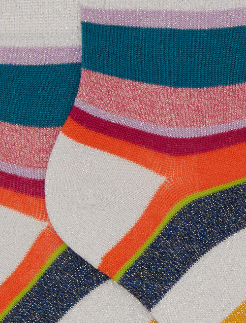 Calze cortissime bambino cotone a righe multicolor bianco con effetto scintillante - Cortissime | Gallo 1927 - Official Online Shop
