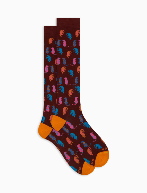 Women's long brown cotton socks with tiger motif - Woman | Gallo 1927 - Official Online Shop