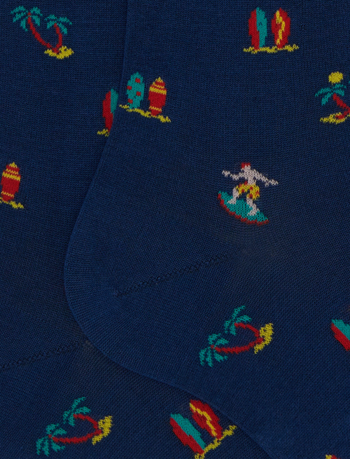 Men's long blue cotton socks with surfing motif - Socks | Gallo 1927 - Official Online Shop